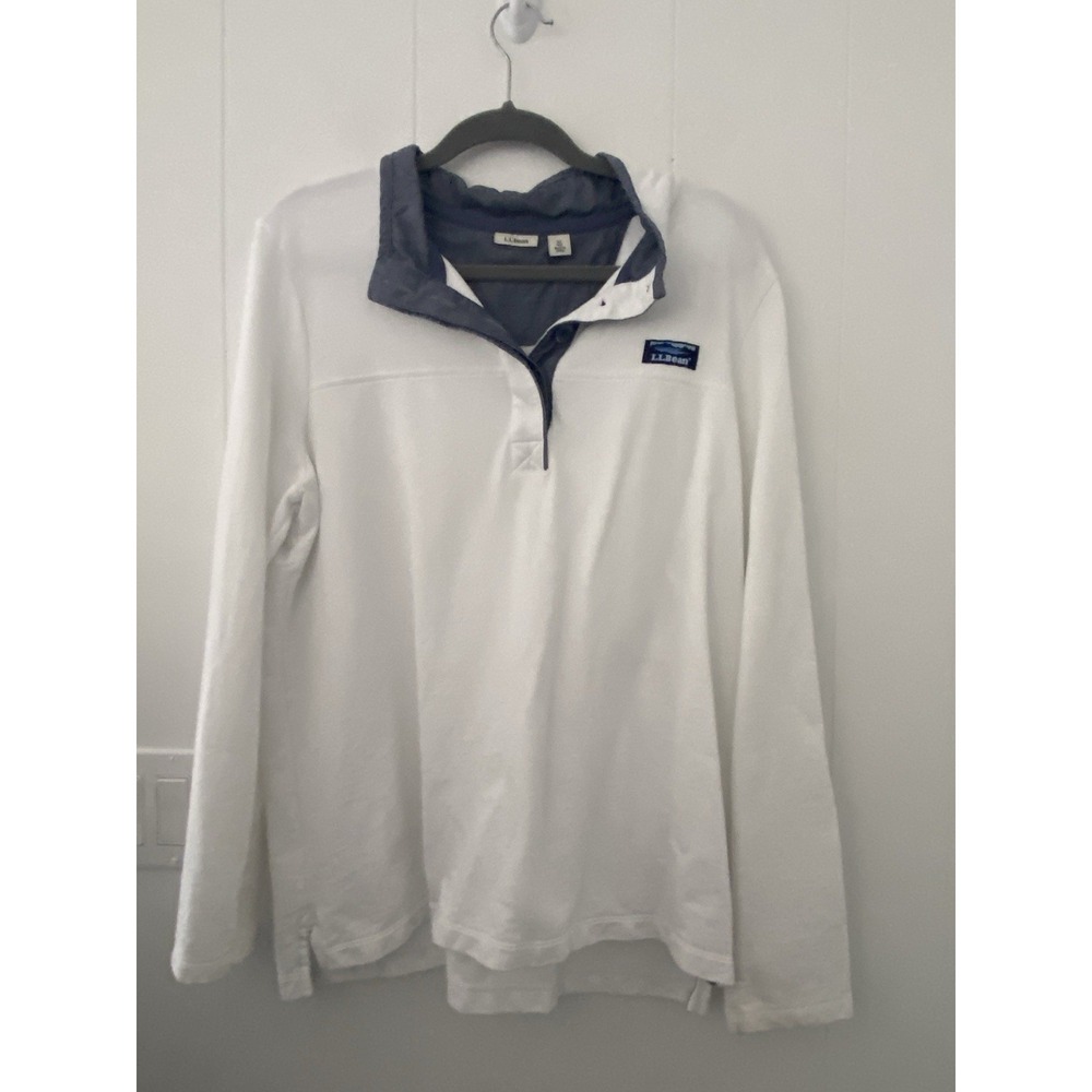 L.L.Bean‎ Men's Lakewashed Cotton Long Sleeve Popover Shirt XL Reg White/Blue